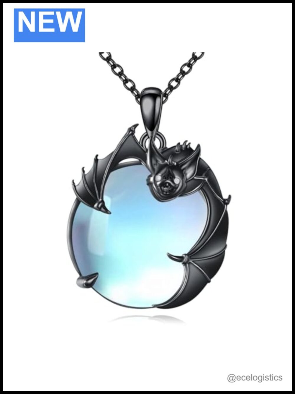 Sterling Silver Bat Moonstone Pendant Necklace Gift for Women